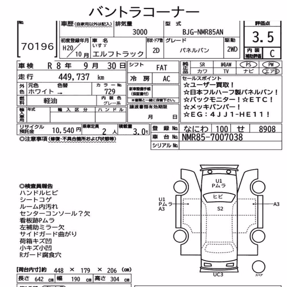 Notka aukcyjna: ISUZU ELF TRUCK 2D PANEL VAN