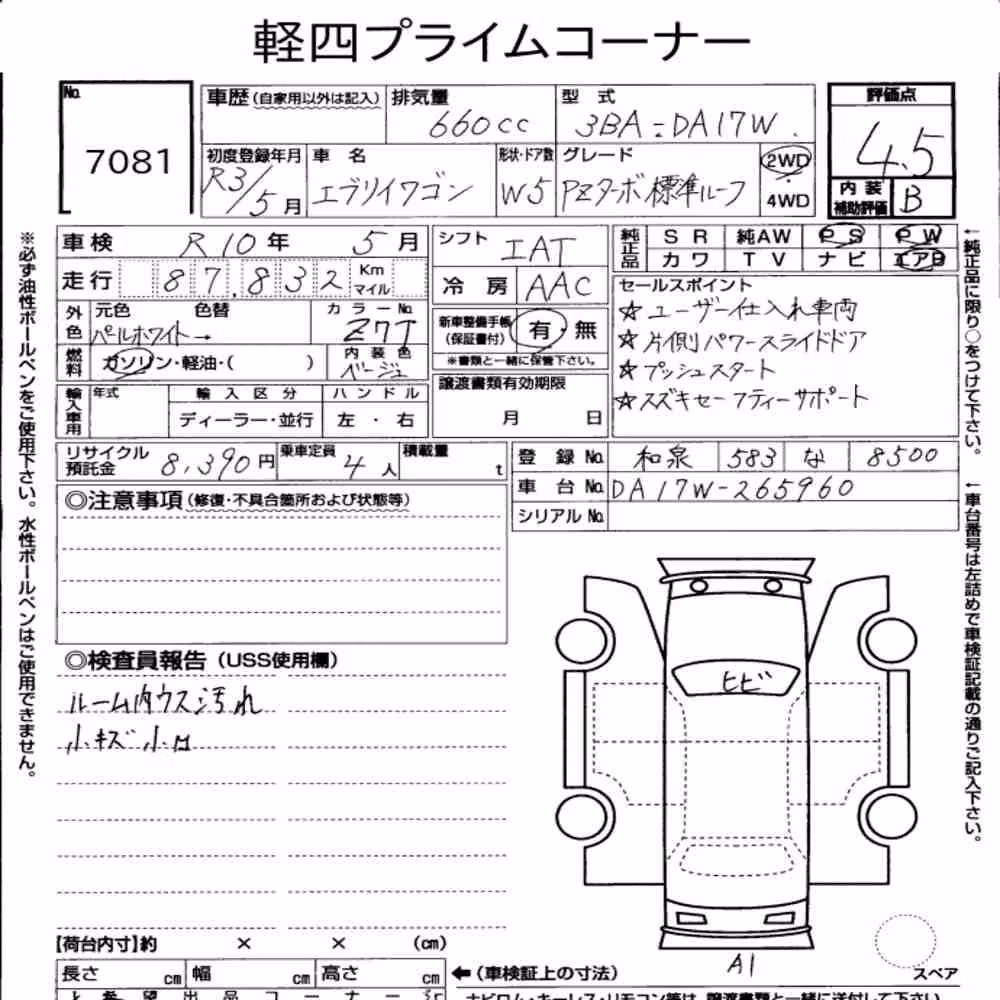 Notka aukcyjna: SUZUKI EVERY WAGON PZ TURBO