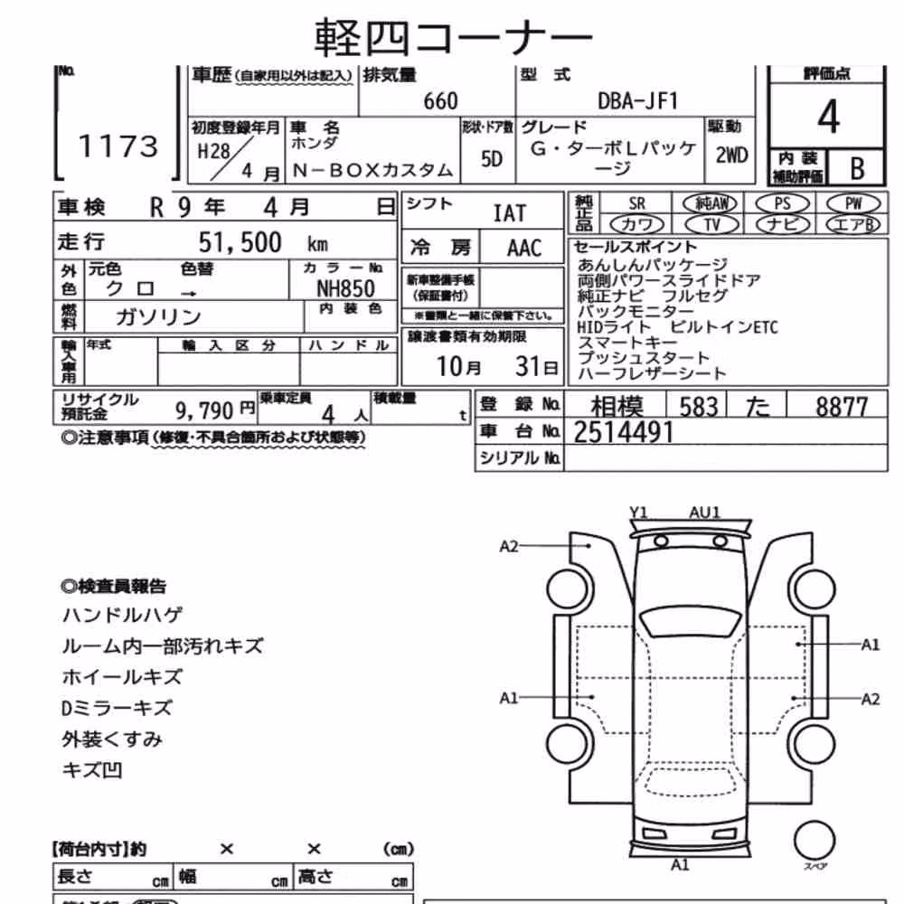 Notka aukcyjna: HONDA N-BOX CUSTOM G・TURBO L PACKAGE