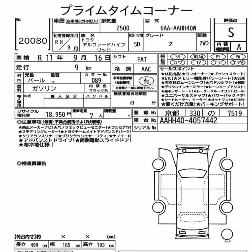 Notka aukcyjna: TOYOTA ALPHARD HYBRID Z