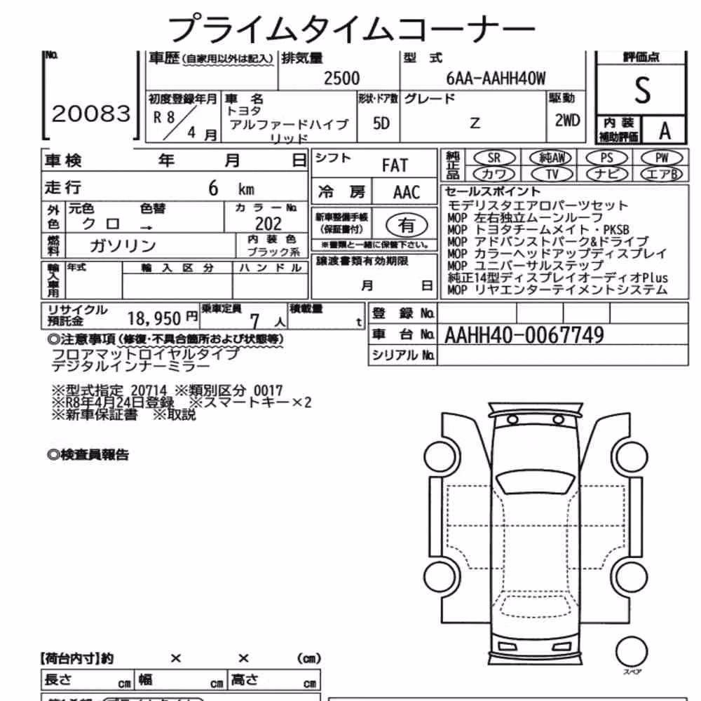Notka aukcyjna: TOYOTA ALPHARD HYBRID Z