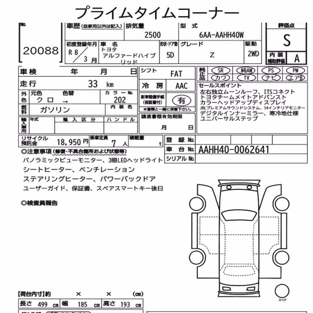 Notka aukcyjna: TOYOTA ALPHARD HYBRID Z