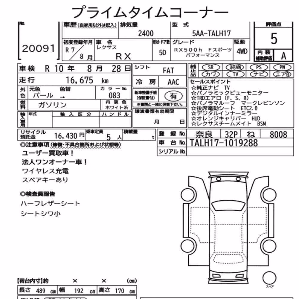 Notka aukcyjna: LEXUS RX 4WD RX500H F SPORT PERFORMANCE