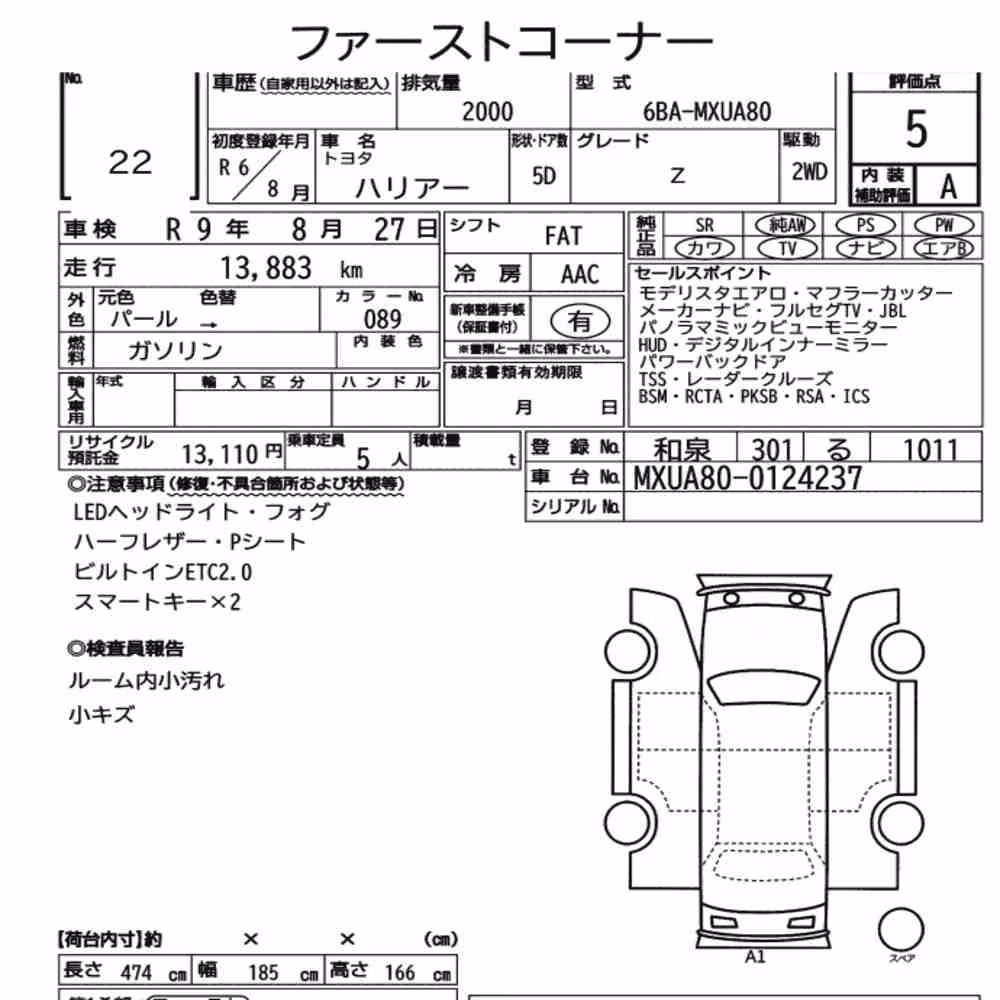 Notka aukcyjna: TOYOTA HARRIER Z