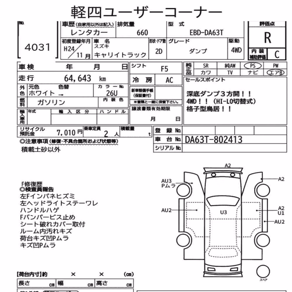 Notka aukcyjna: SUZUKI CARRY TRUCK 4WD DUMP