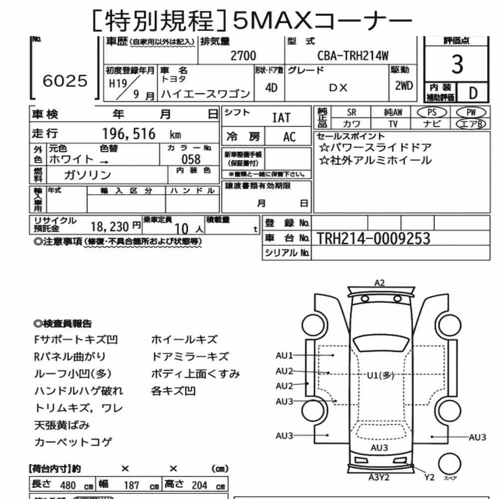 Notka aukcyjna: TOYOTA HIACE WAGON 4D DX