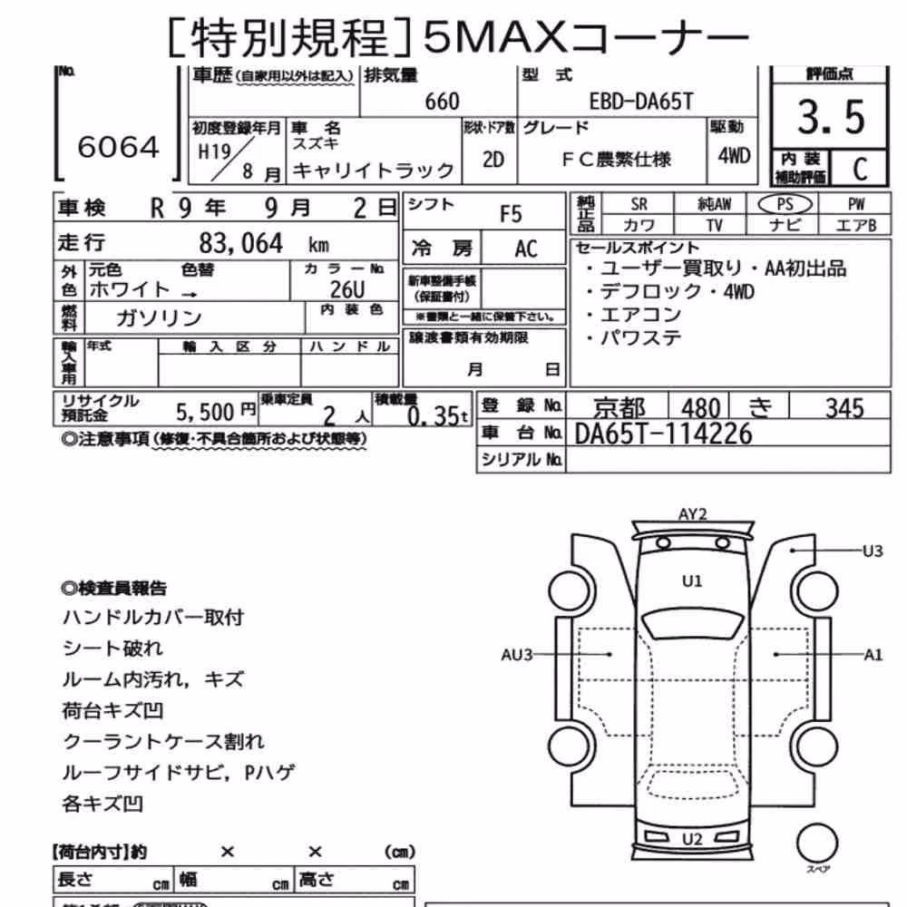 Notka aukcyjna: SUZUKI CARRY TRUCK 4WD FC NOUHAN VERSION