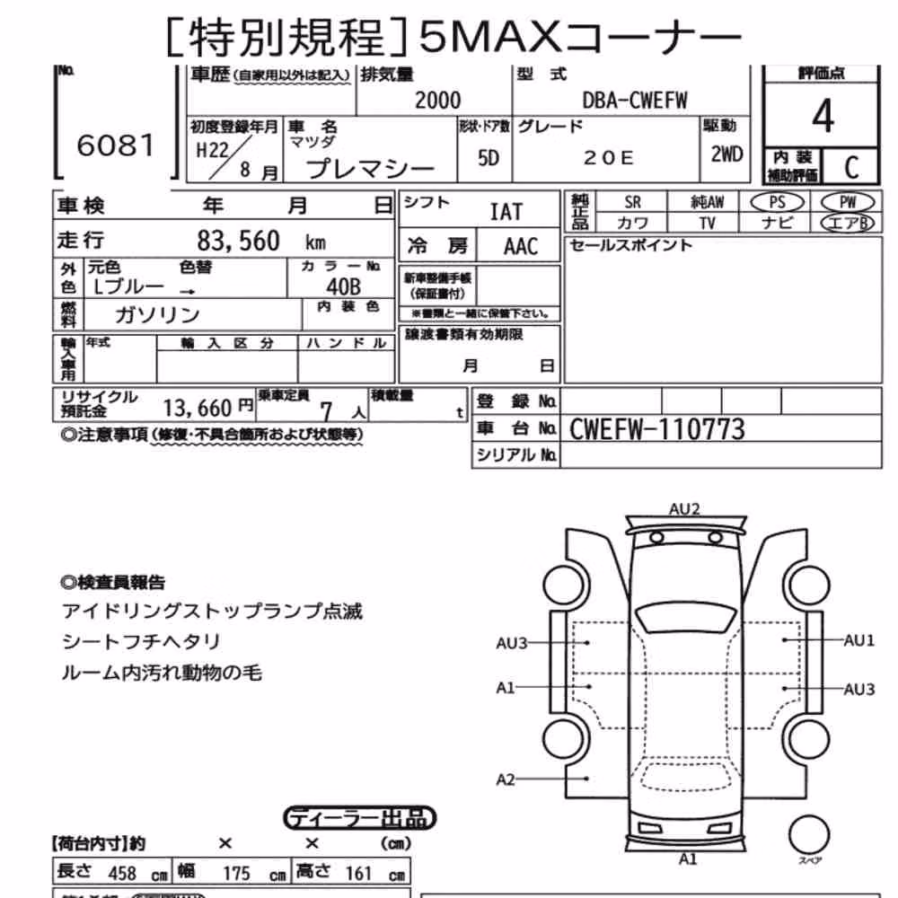 Notka aukcyjna: MAZDA PREMACY 20E