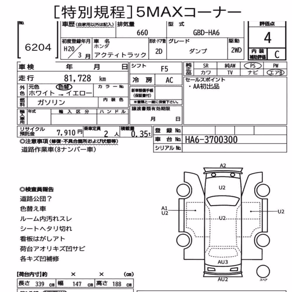 Notka aukcyjna: HONDA ACTY TRUCK OTHERS