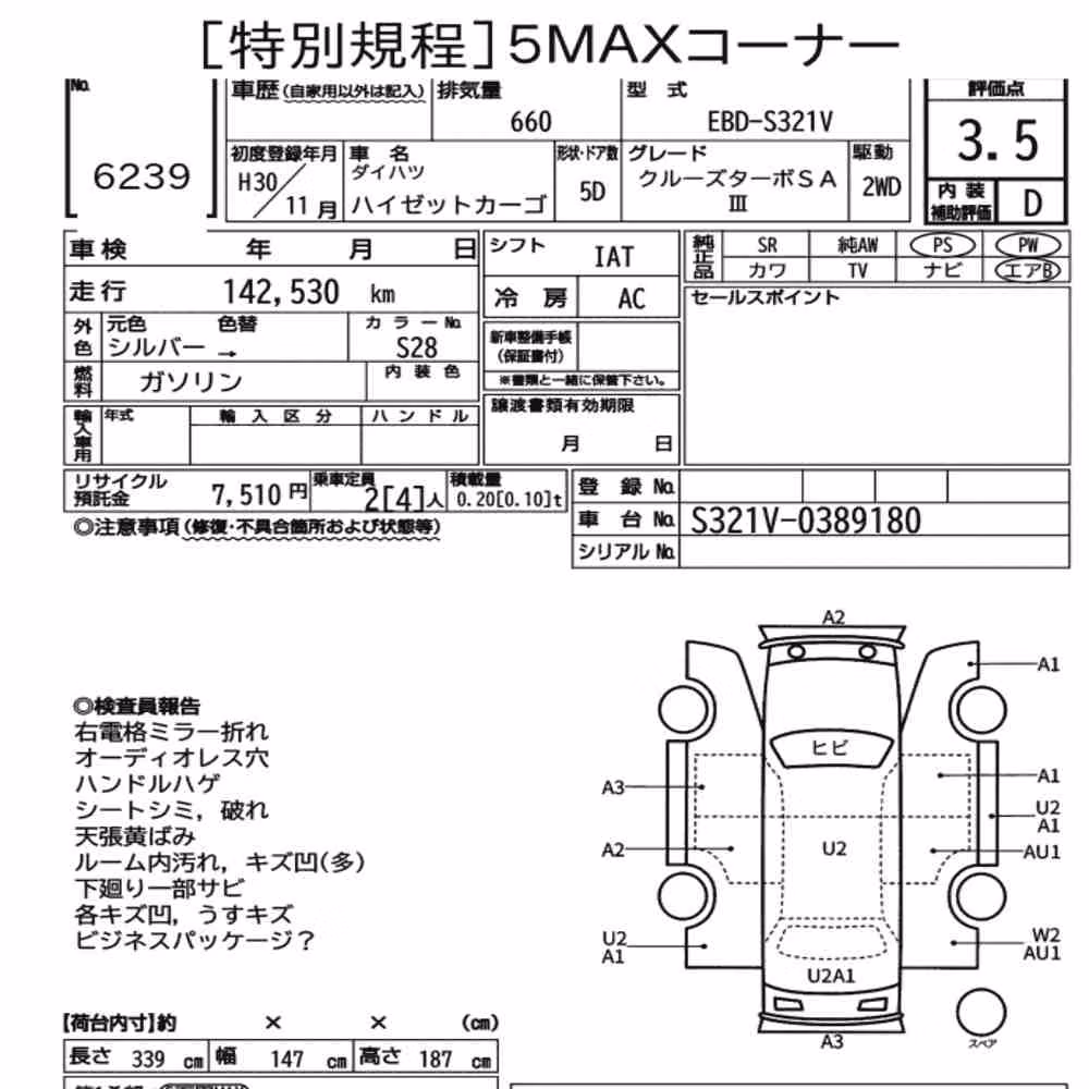 Notka aukcyjna: DAIHATSU HIJET CARGO 5D CRUISE TURBO SA Ⅲ