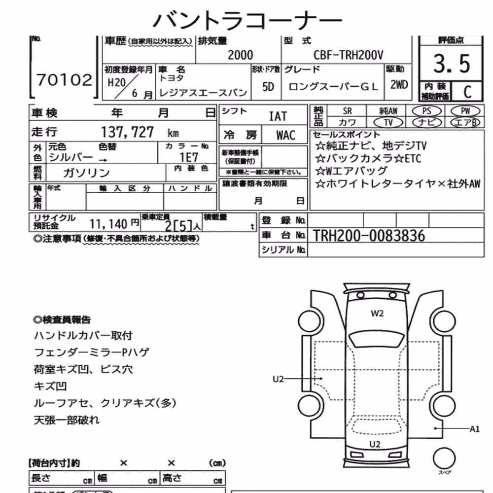 Notka aukcyjna: TOYOTA REGIUS ACE VAN 5D LONG SUPER GL