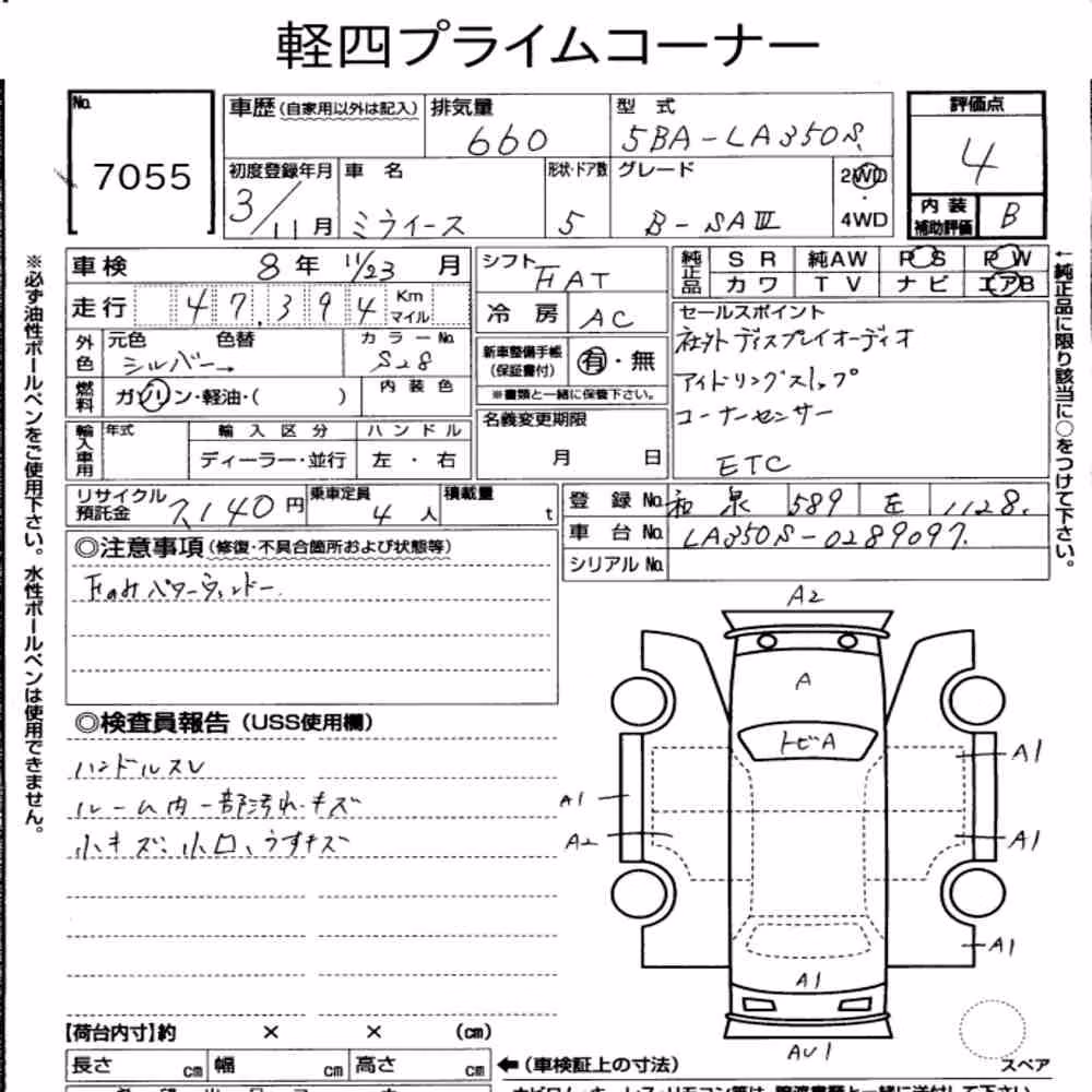 Notka aukcyjna: DAIHATSU MIRA E:S B SAⅢ