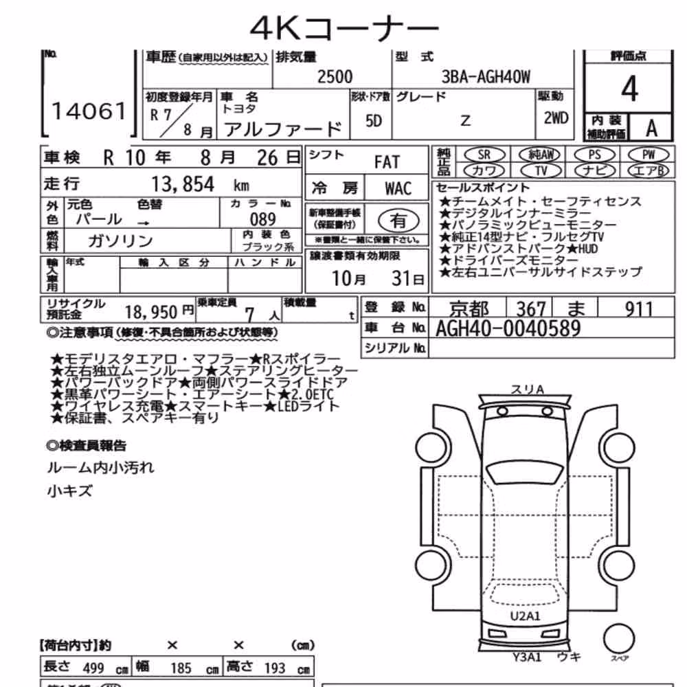 Notka aukcyjna: TOYOTA ALPHARD Z