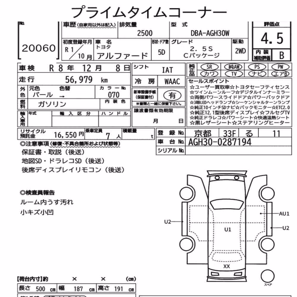 Notka aukcyjna: TOYOTA ALPHARD 2.5S C PACKAGE