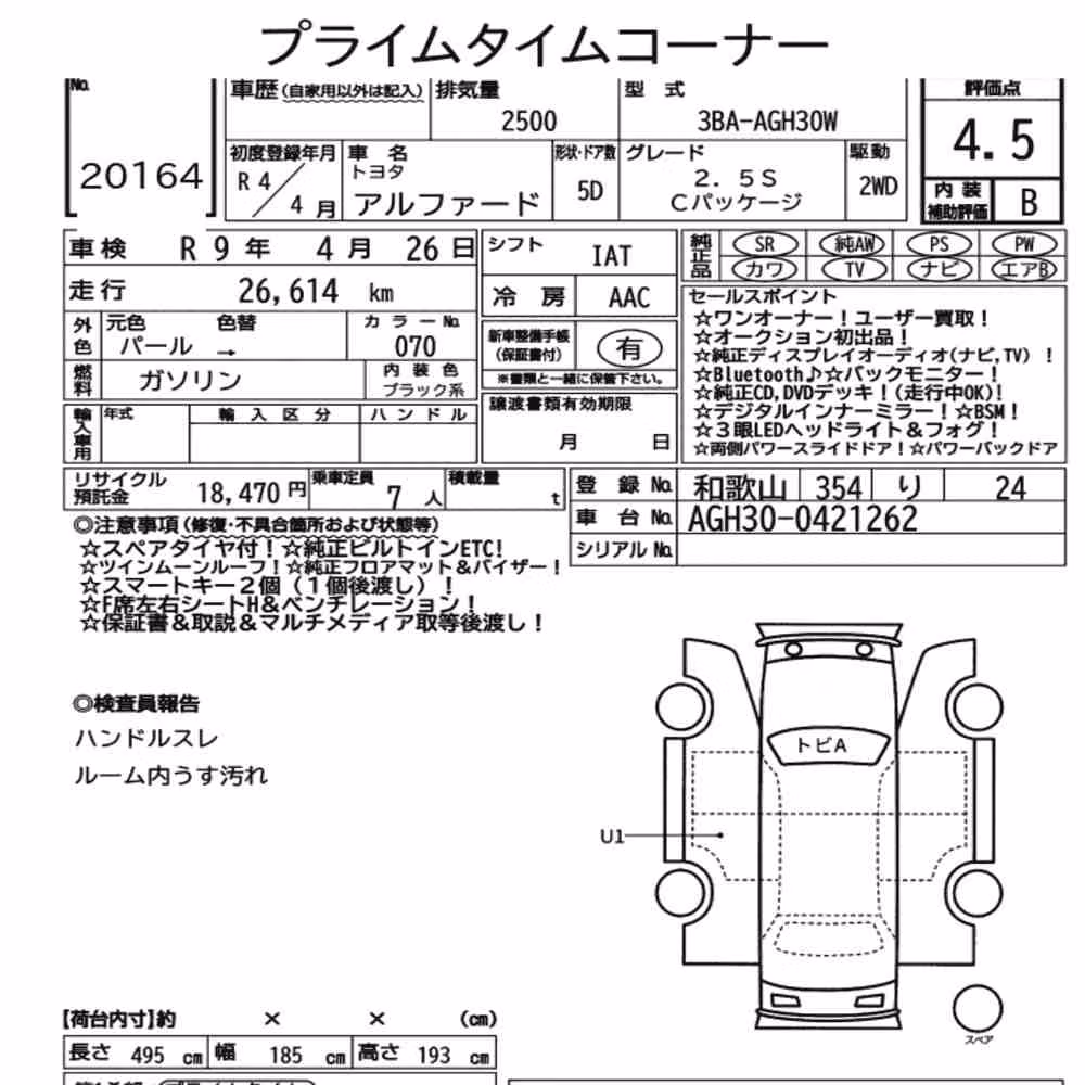 Notka aukcyjna: TOYOTA ALPHARD 2.5S C PACKAGE