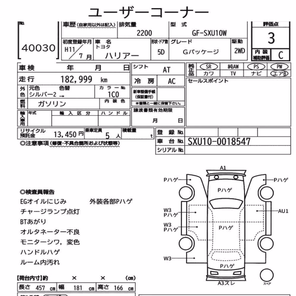 Notka aukcyjna: TOYOTA HARRIER G PACKAGE