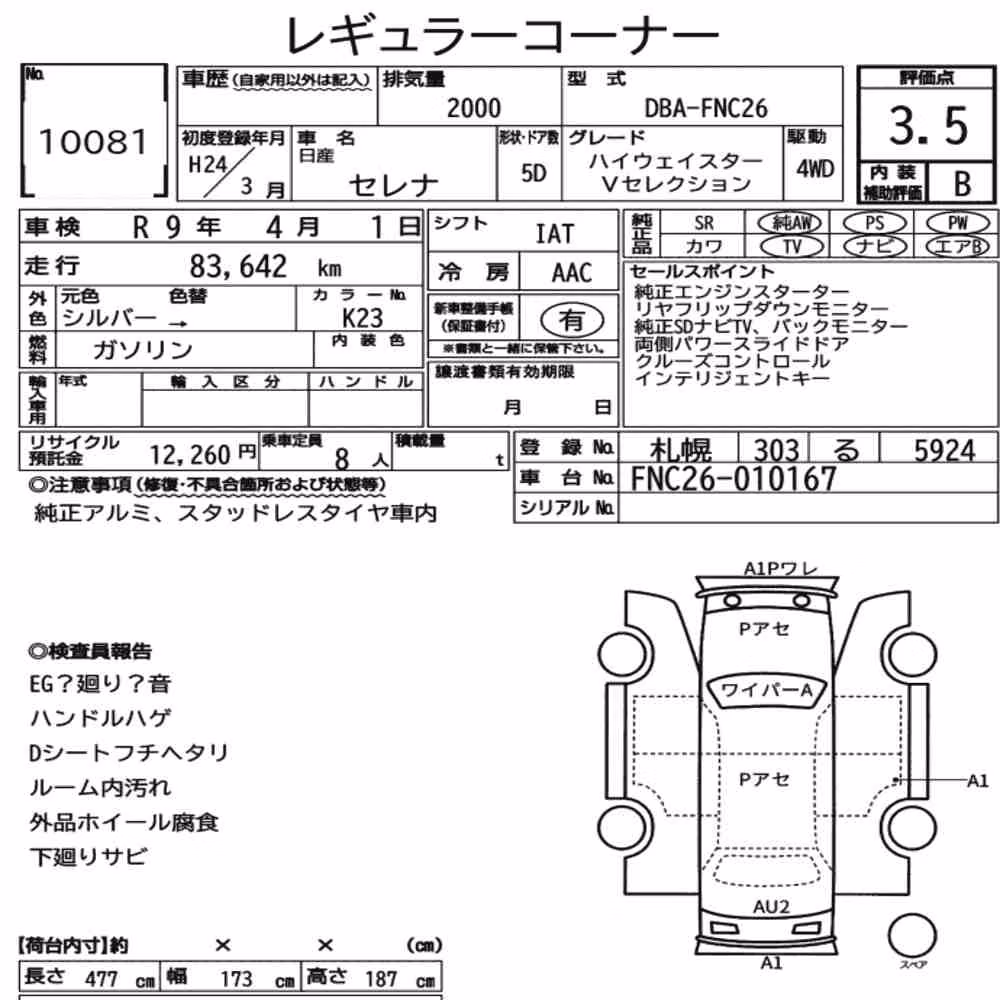 Notka aukcyjna: NISSAN SERENA 5D 4WD HIGHWAY STAR V SELECTION