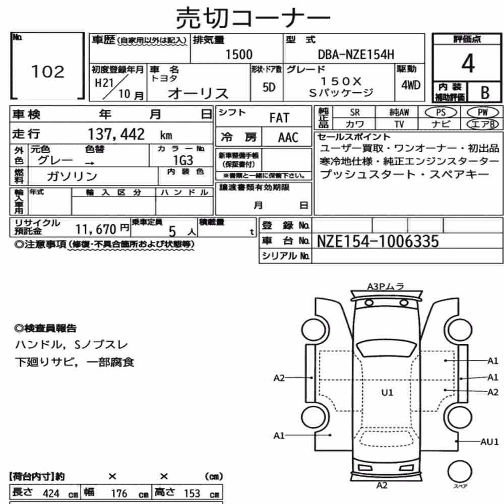 Notka aukcyjna: TOYOTA AURIS 4WD 150X S PACKAGE