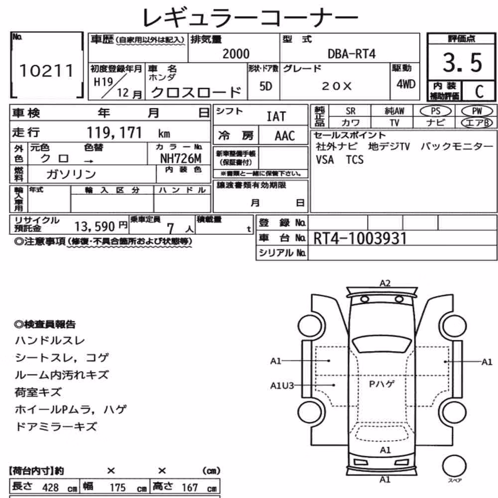 Notka aukcyjna: HONDA CROSS ROAD 5D 4WD 20X
