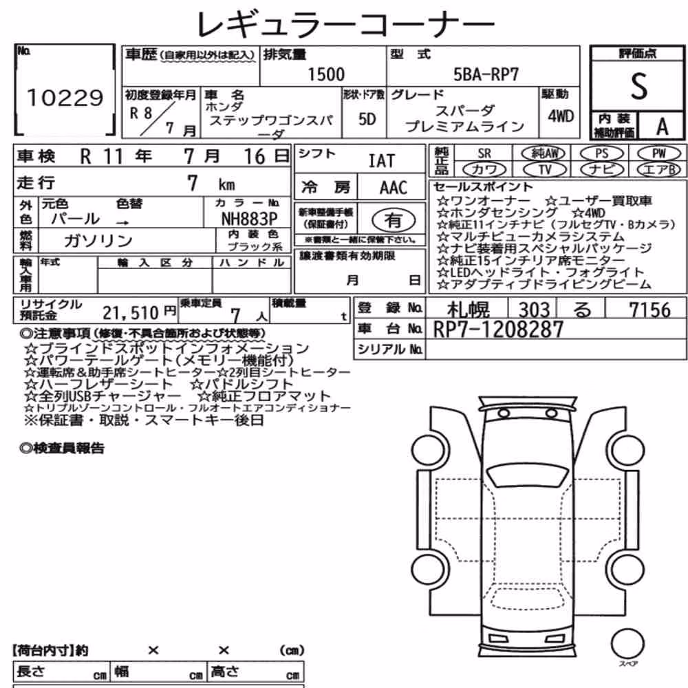 Notka aukcyjna: HONDA STEPWAGON SPADA 4WD SPADA PREMIUM LINE