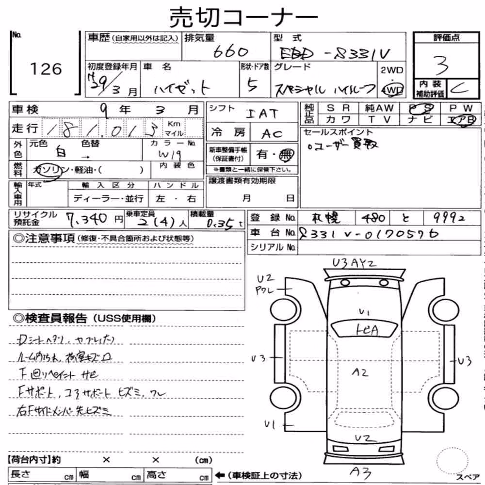 Notka aukcyjna: DAIHATSU HIJET CARGO 5D 4WD SPECIAL
