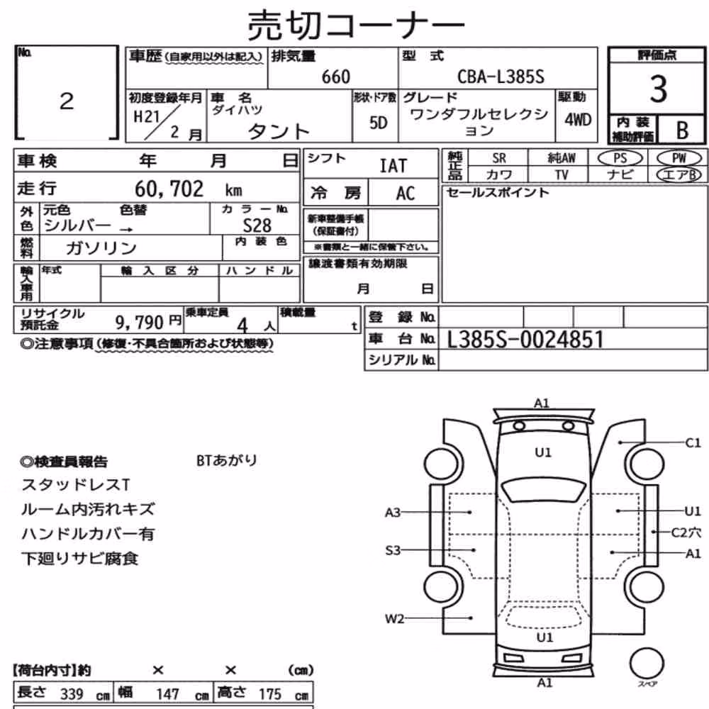 Notka aukcyjna: DAIHATSU TANTO 4WD WONDERFUL SELECTION