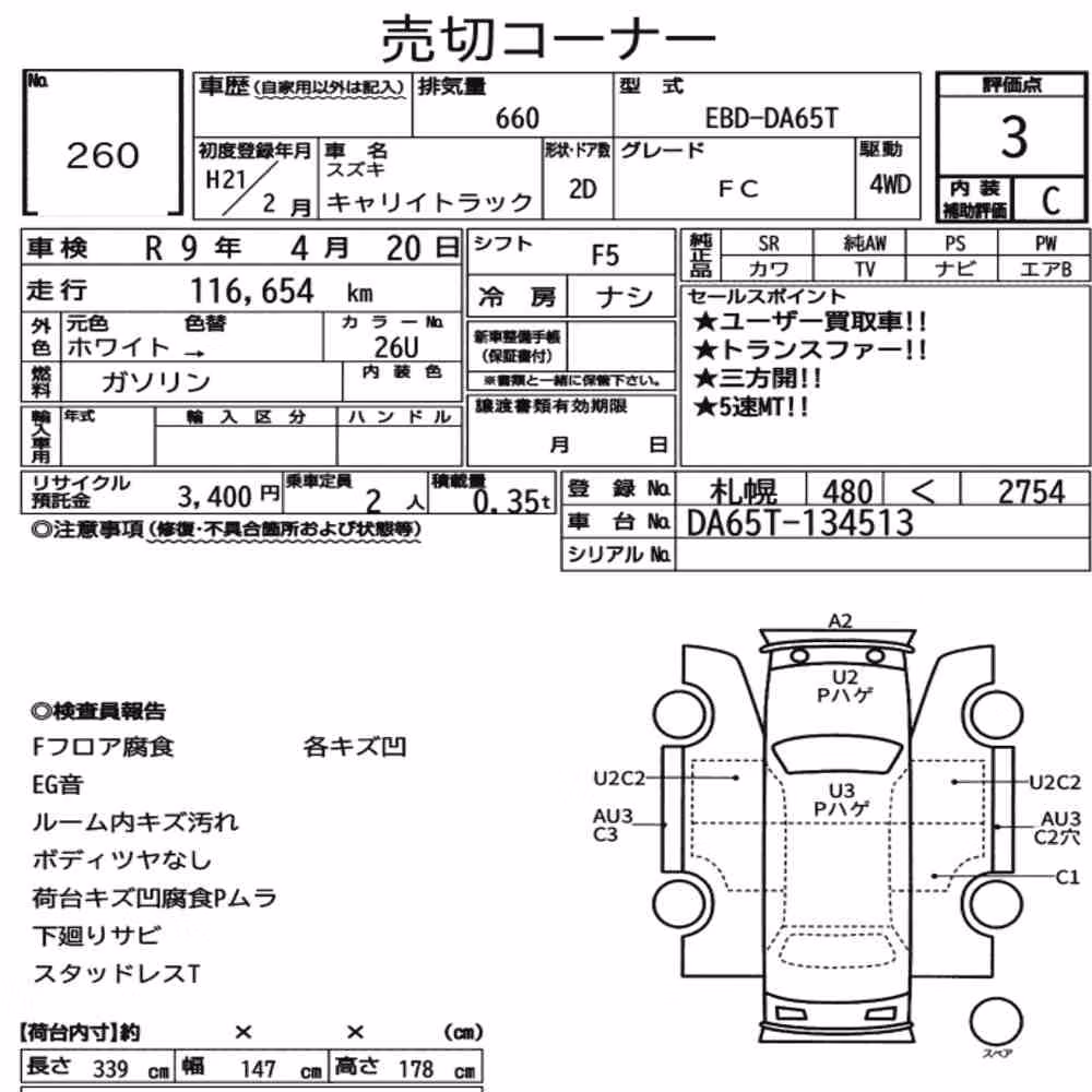 Notka aukcyjna: SUZUKI CARRY TRUCK 4WD FC