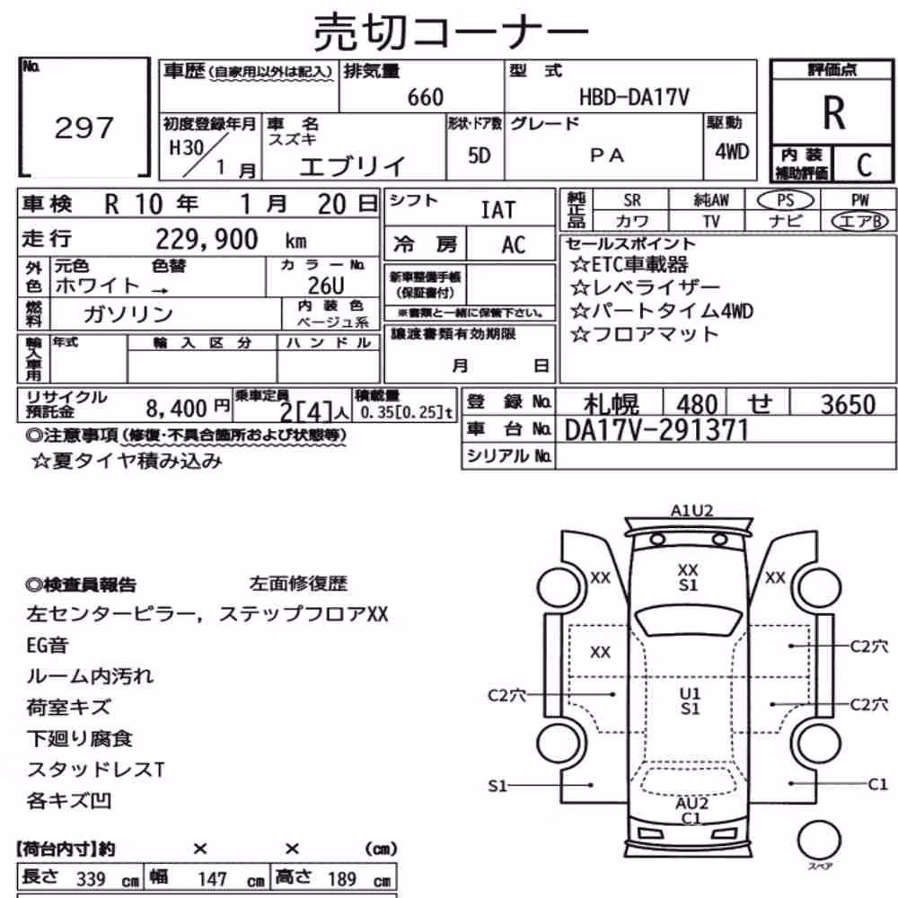 Notka aukcyjna: SUZUKI EVERY 5D 4WD PA