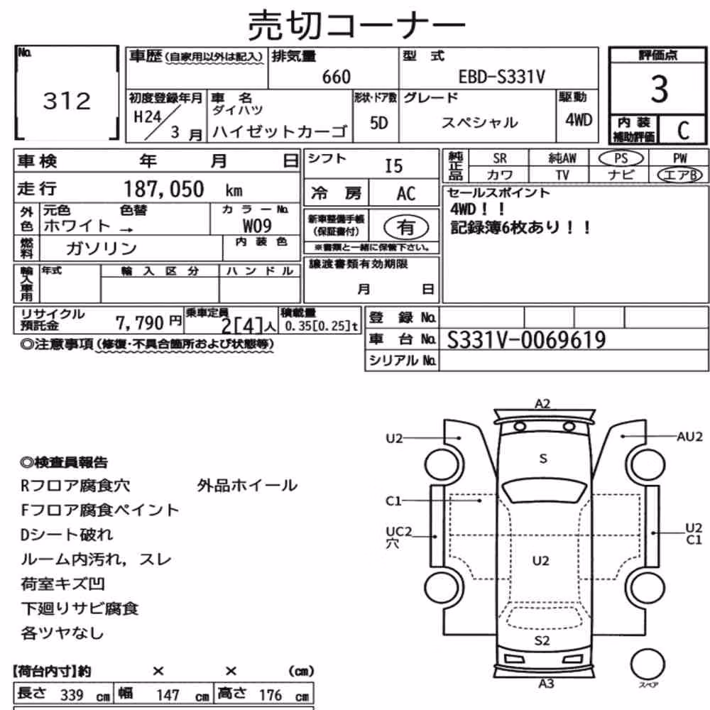 Notka aukcyjna: DAIHATSU HIJET CARGO 5D 4WD SPECIAL