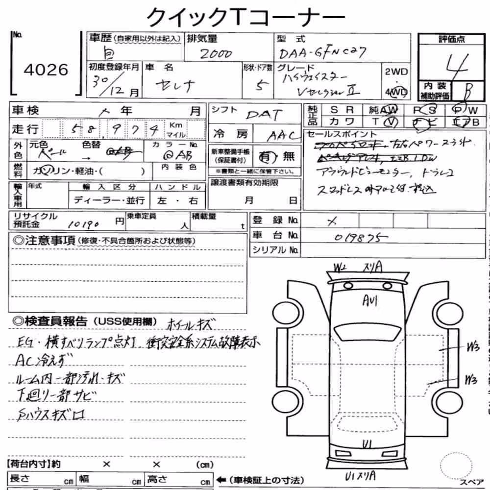 Notka aukcyjna: NISSAN SERENA 5D 4WD HIGHWAY STAR V SELECTION Ⅱ