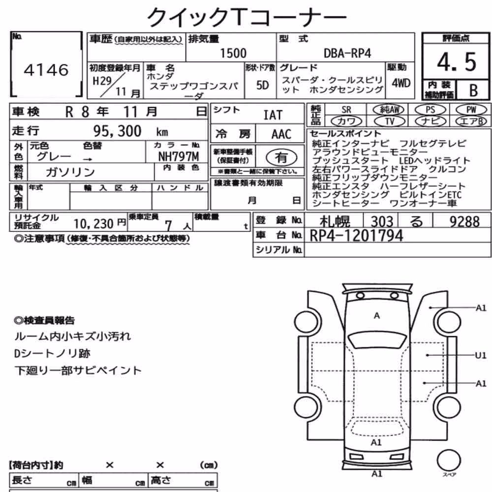 Notka aukcyjna: HONDA STEPWAGON SPADA 4WD SPADA・COOL SPIRIT HONDA SENSING