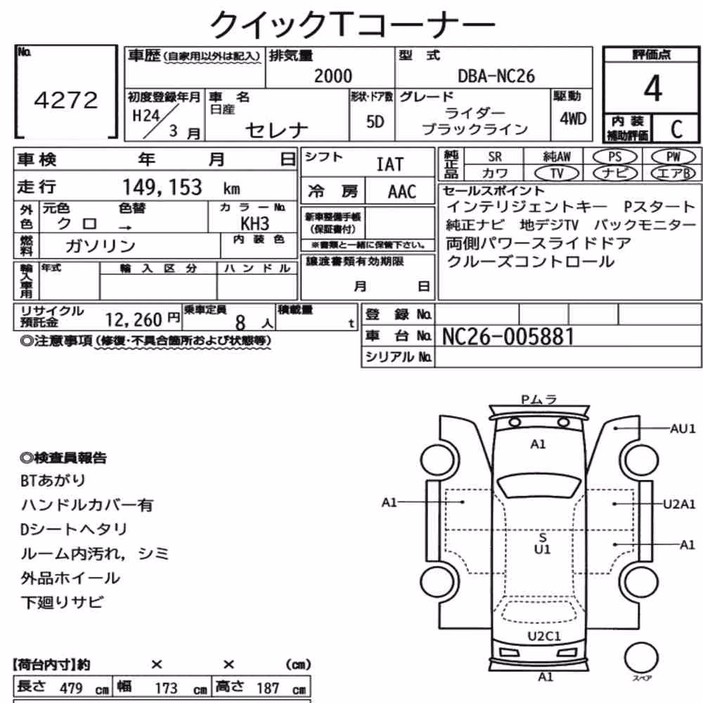 Notka aukcyjna: NISSAN SERENA 5D 4WD RIDER BLACK LINE