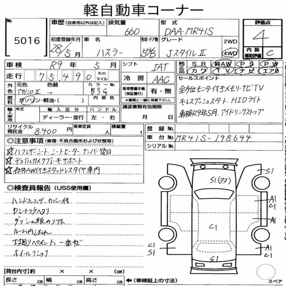 Notka aukcyjna: SUZUKI HUSTLER 4WD J STYLE Ⅱ