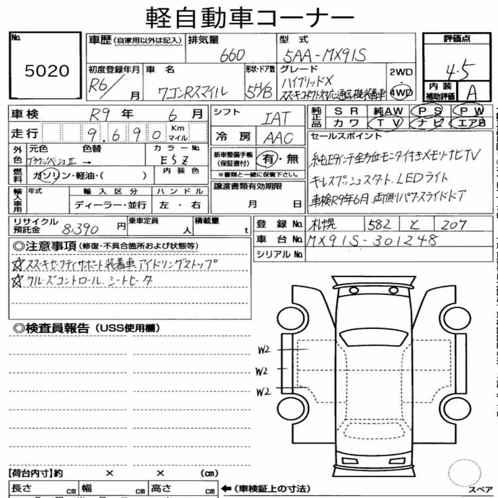 Notka aukcyjna: SUZUKI WAGON R SMILE 4WD HYBRID X
