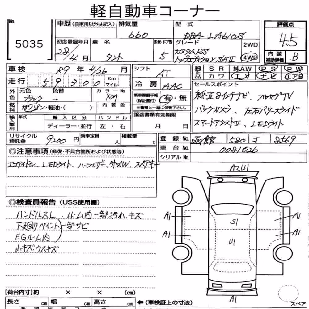 Notka aukcyjna: DAIHATSU TANTO 4WD CUSTOM RS TOP EDITION SAⅡ