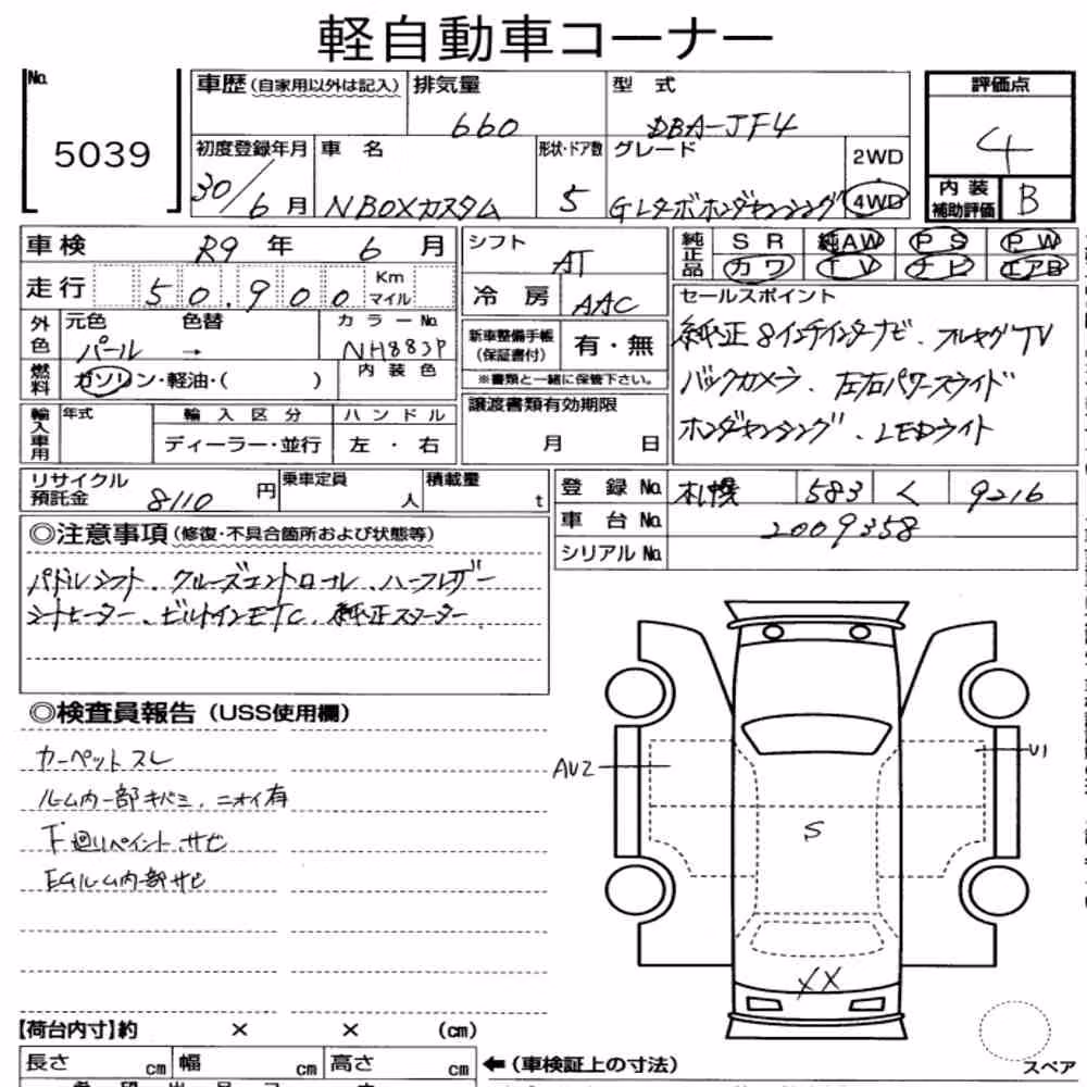 Notka aukcyjna: HONDA N-BOX CUSTOM 4WD G・L TURBO HONDA SENSING
