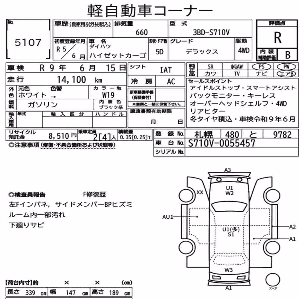 Notka aukcyjna: DAIHATSU HIJET CARGO 5D 4WD DELUXE