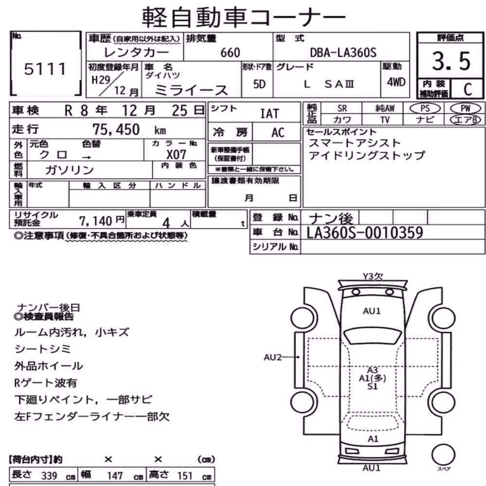 Notka aukcyjna: DAIHATSU MIRA E:S 4WD L SAⅢ