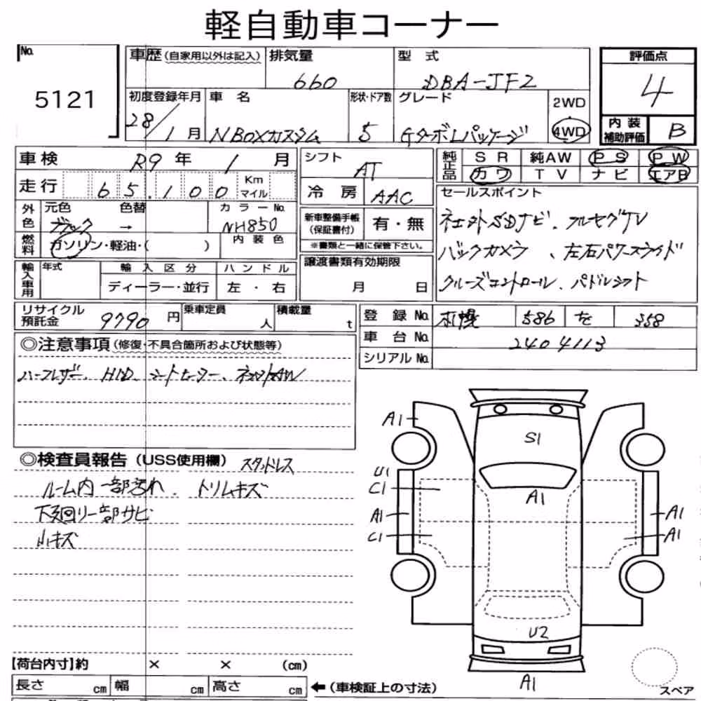Notka aukcyjna: HONDA N-BOX CUSTOM 4WD G・TURBO L PACKAGE