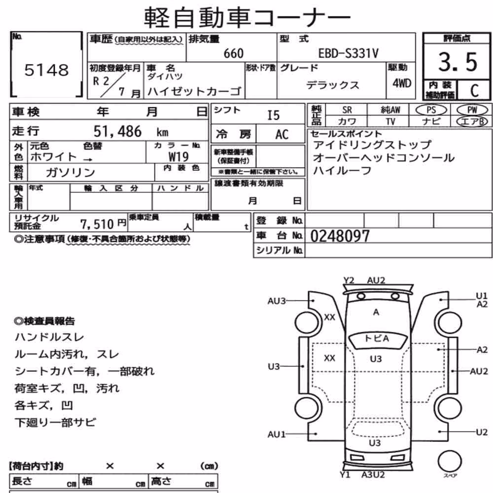 Notka aukcyjna: DAIHATSU HIJET CARGO 5D 4WD DELUXE