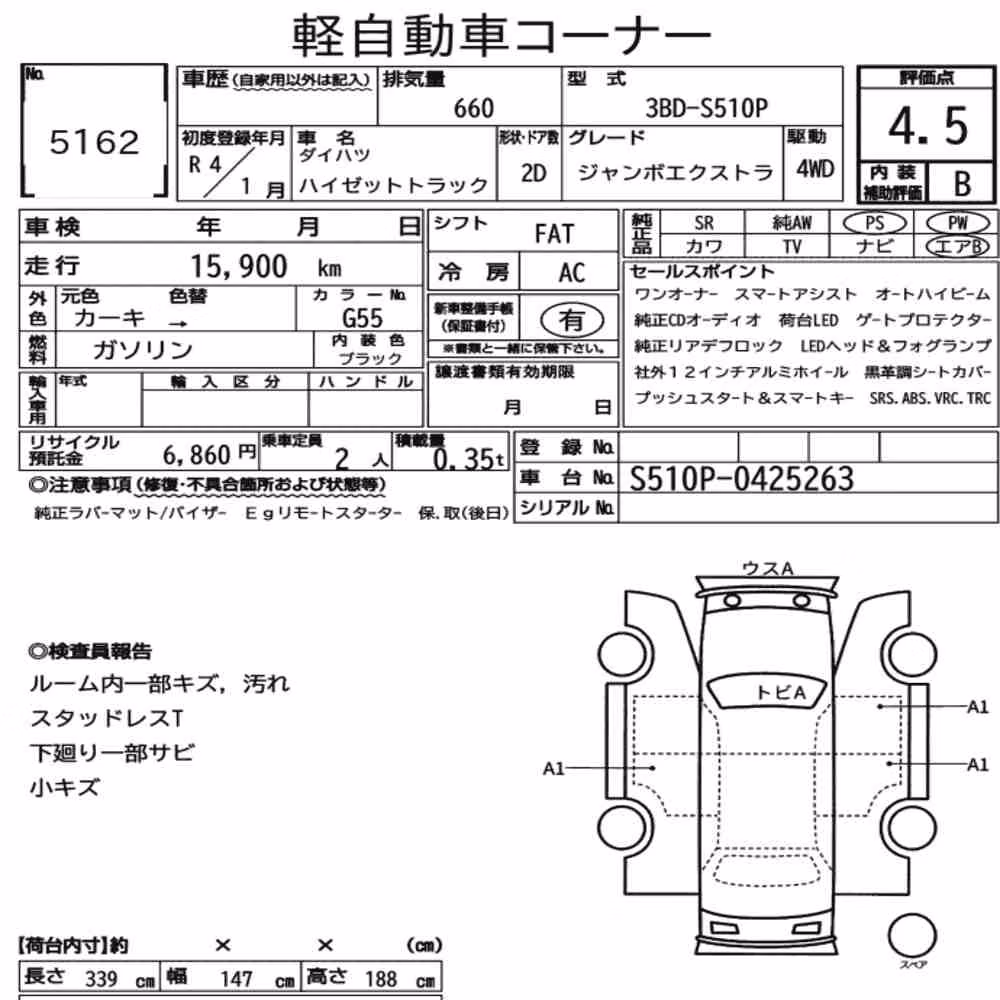 Notka aukcyjna: DAIHATSU HIJET TRUCK 4WD JUMBO EXTRA