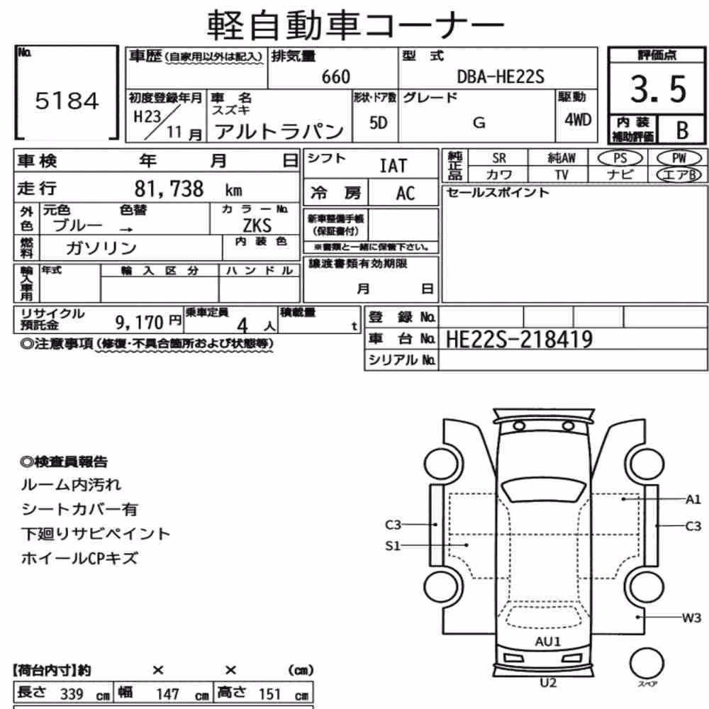 Notka aukcyjna: SUZUKI ALTO LAPIN 4WD G