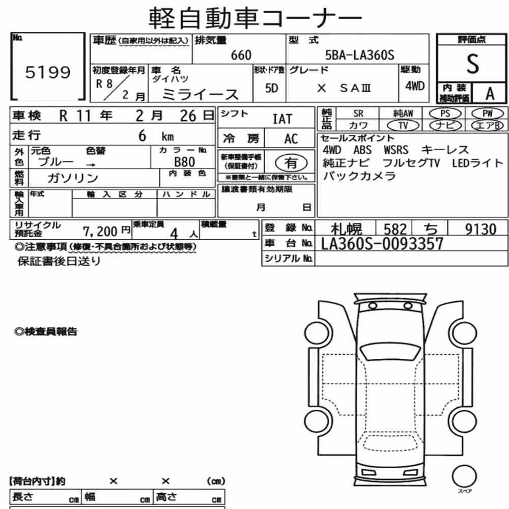 Notka aukcyjna: DAIHATSU MIRA E:S 4WD X SA Ⅲ