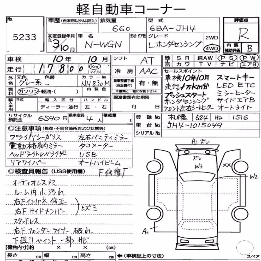 Notka aukcyjna: HONDA N-WGN 4WD L・HONDA SENSING