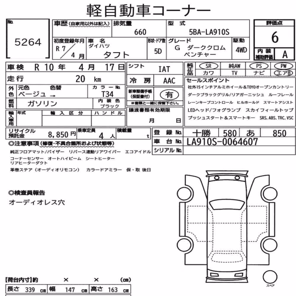 Notka aukcyjna: DAIHATSU TAFT 4WD G DARK CHROME VENTURE