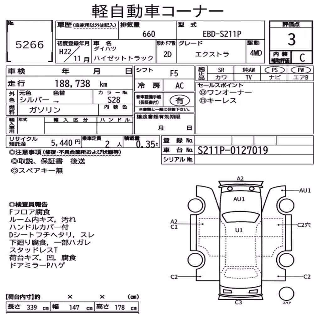 Notka aukcyjna: DAIHATSU HIJET TRUCK 4WD EXT