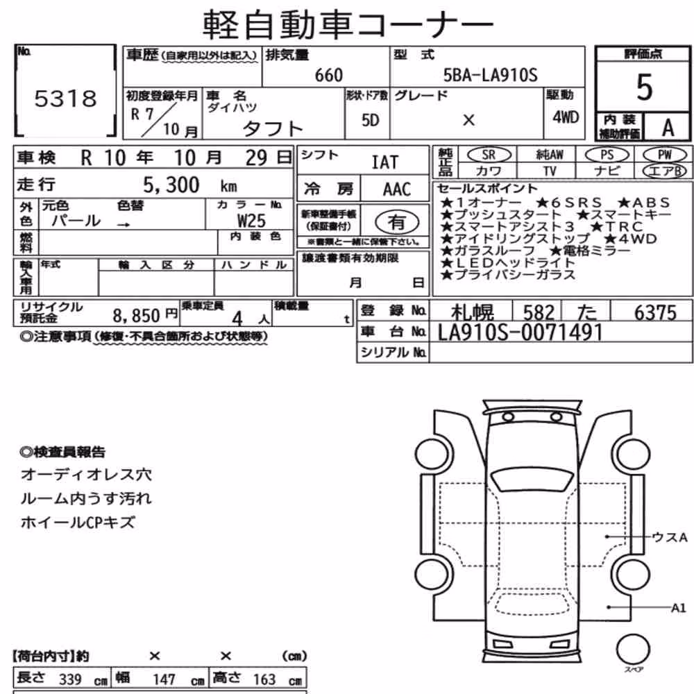 Notka aukcyjna: DAIHATSU TAFT 4WD X
