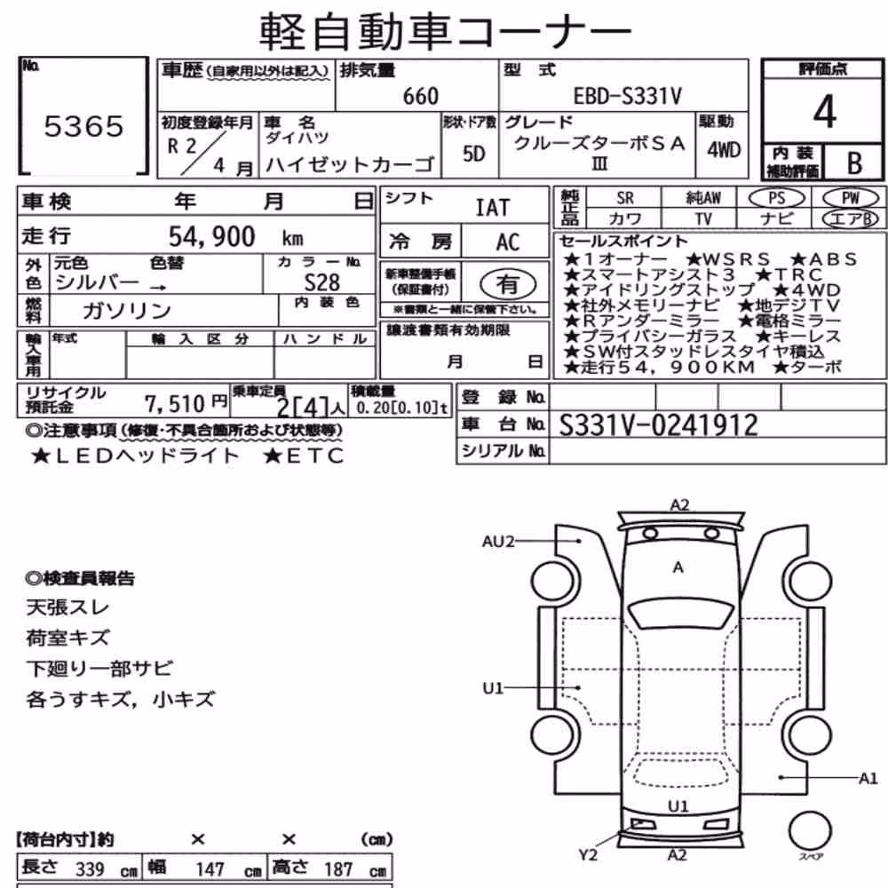 Notka aukcyjna: DAIHATSU HIJET CARGO 5D 4WD CRUISE TURBO SA Ⅲ