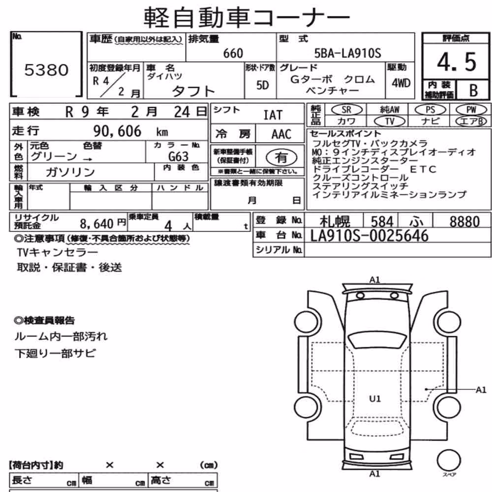 Notka aukcyjna: DAIHATSU TAFT 4WD G TURBO CHROME VENTURE