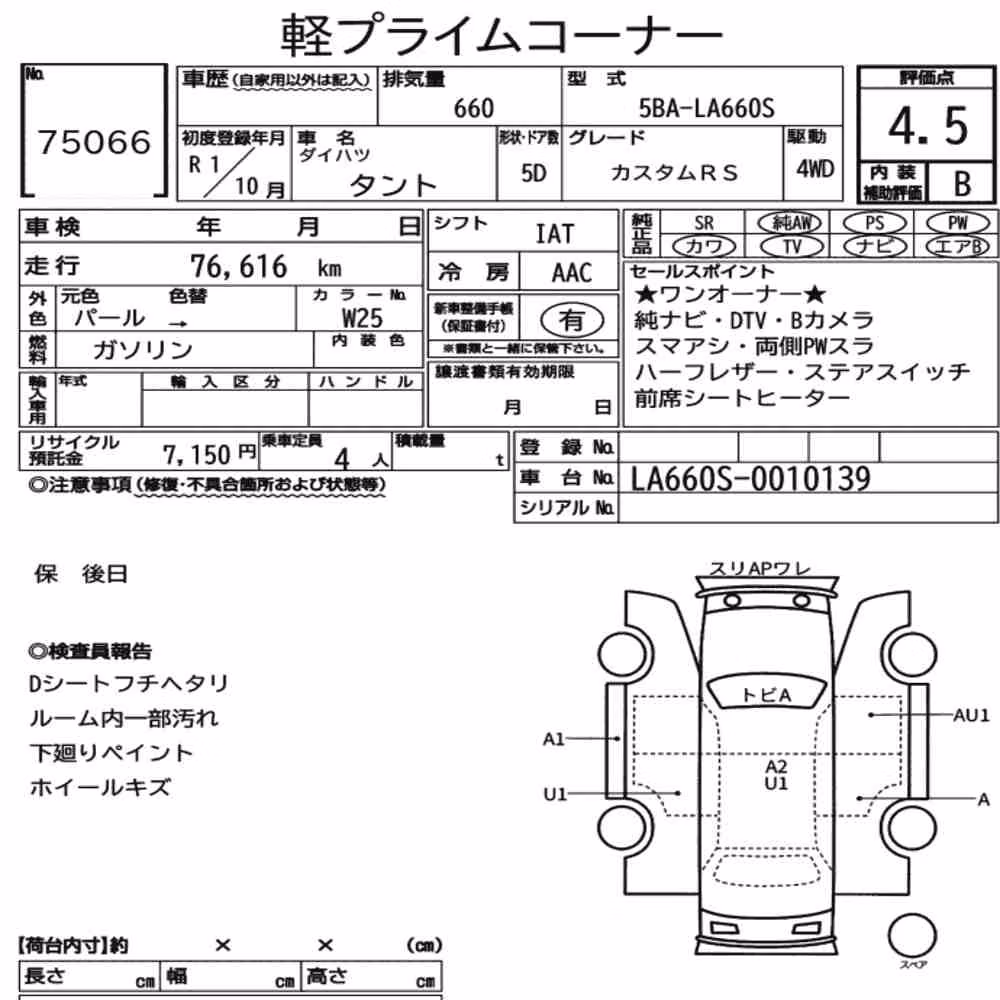 Notka aukcyjna: DAIHATSU TANTO 4WD CUSTOM RS